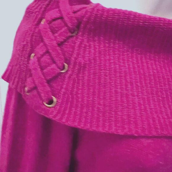 Cache Women's Fuchsia/Gold Shrug Off Shoulder Rabbit Hair Mix Sweater-Size Med - Picture 8 of 14